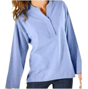 Soft Surroundings Cedella V-Neck Tunic Light Blue Long Sleeve Size XL